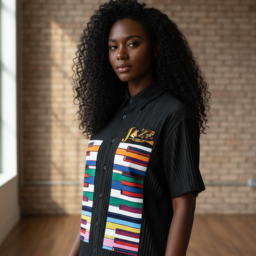 Colorful Piano Art Print Unisex Tencel Jacquard Shirt