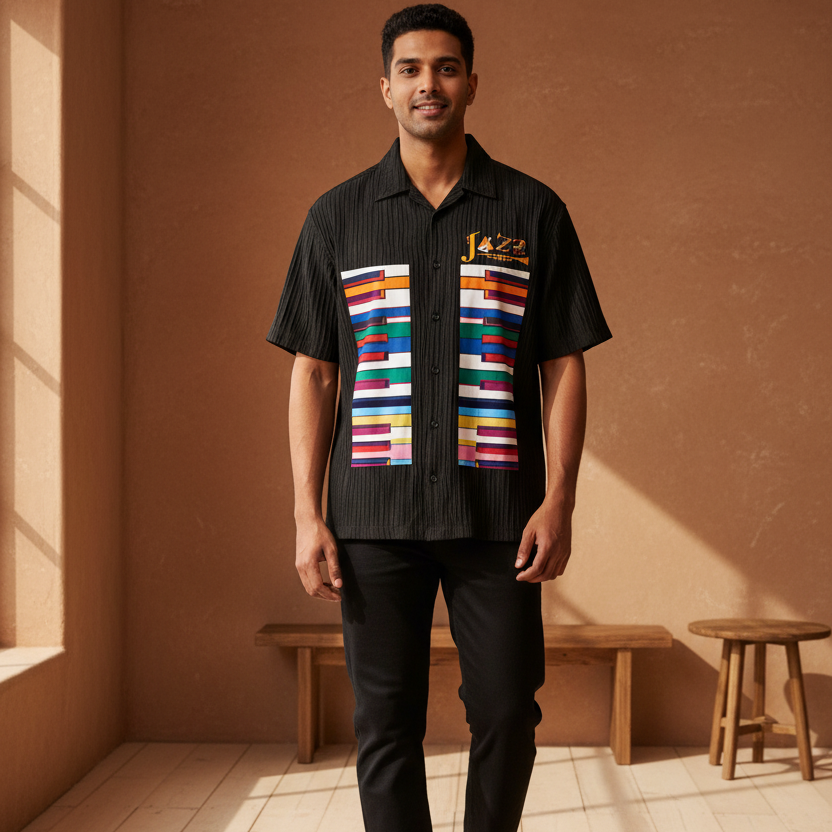 Colorful Piano Art Print Unisex Tencel Jacquard Shirt