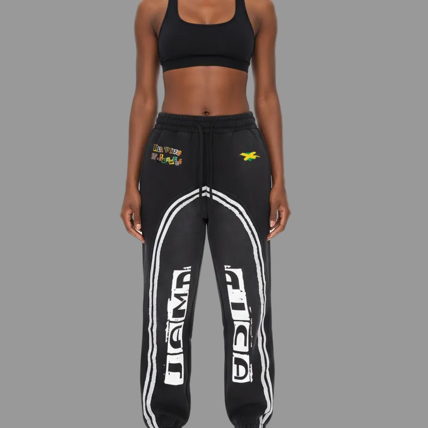 Jamaica Flag Themed Sun Fade Contrast Tape Fleece Jogged Sweatpants