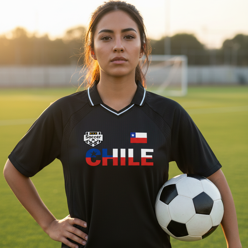 Chile Flag Themed Graphic Striped V-Neck Soccer Jersey
