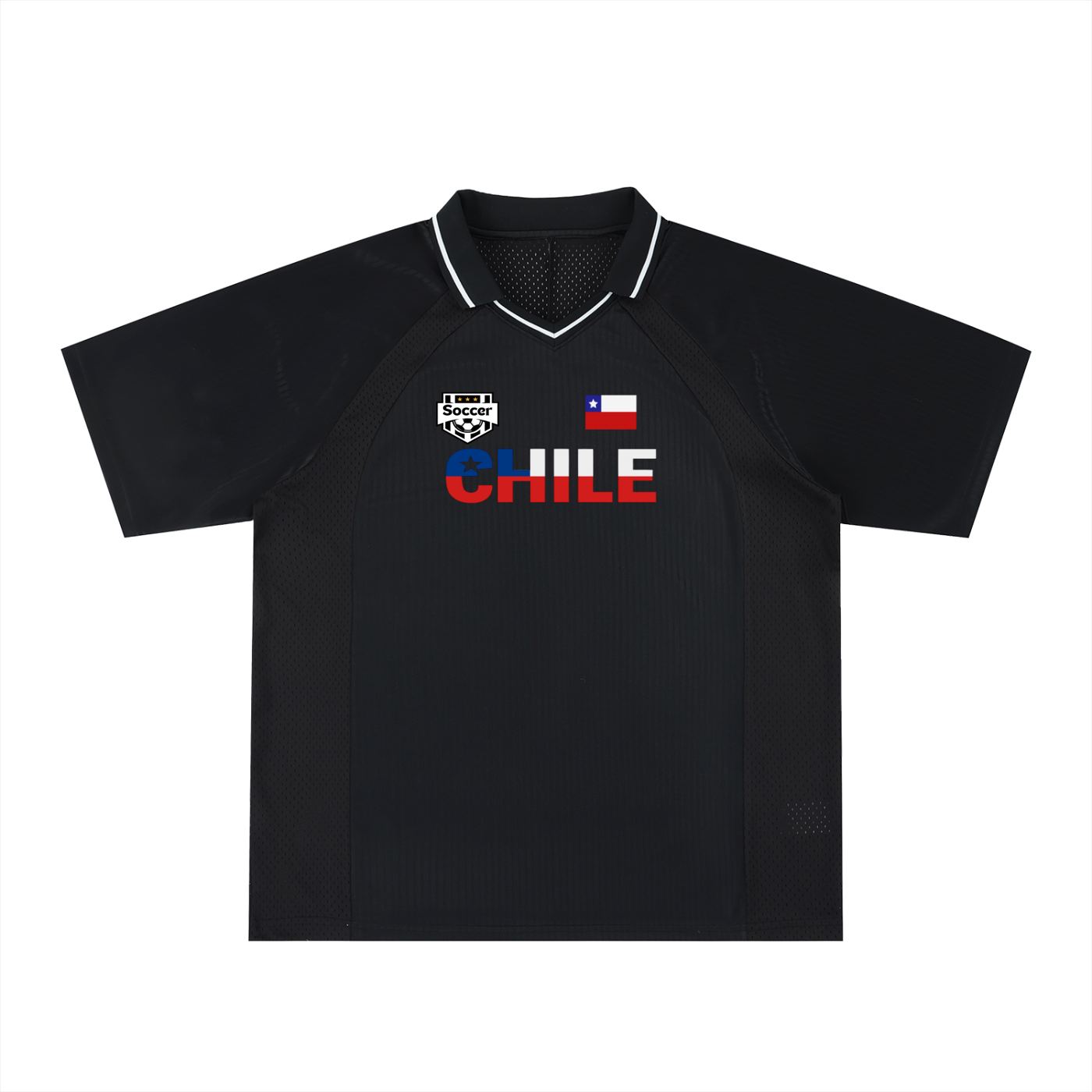 Chile Flag Themed Graphic Striped V-Neck Soccer Jersey