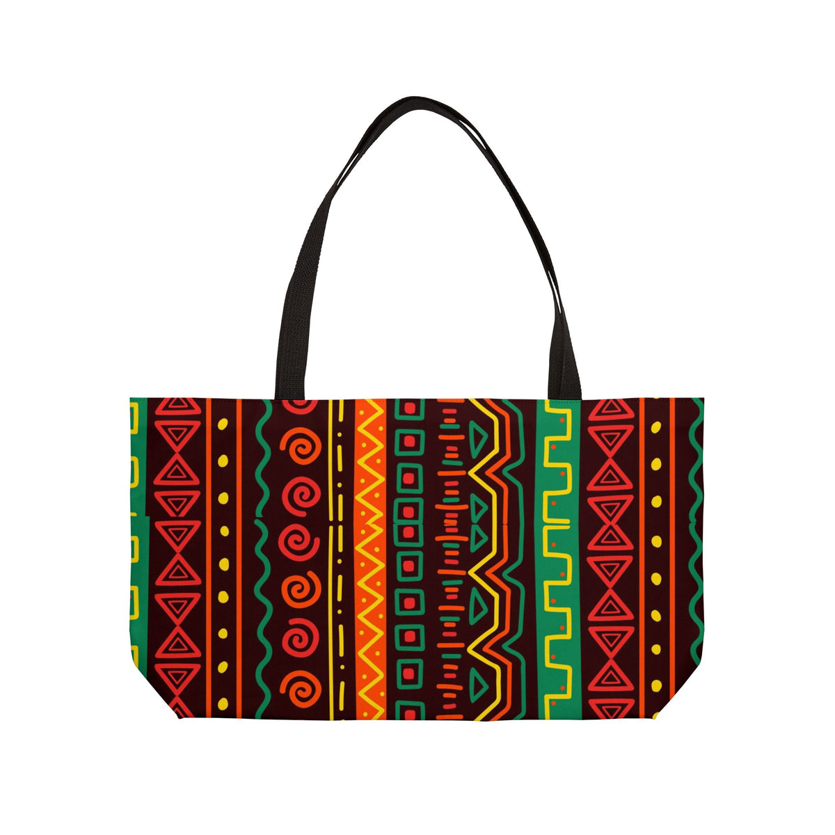 Weekender Tote Bag — Vibrant Afrocentric Tribal Stripe Beach & Travel Tote Printify