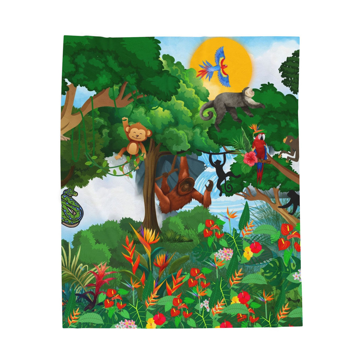 Jungle Adventure Velveteen Plush Blanket - Soft and Cozy for Kids and Adults Printify