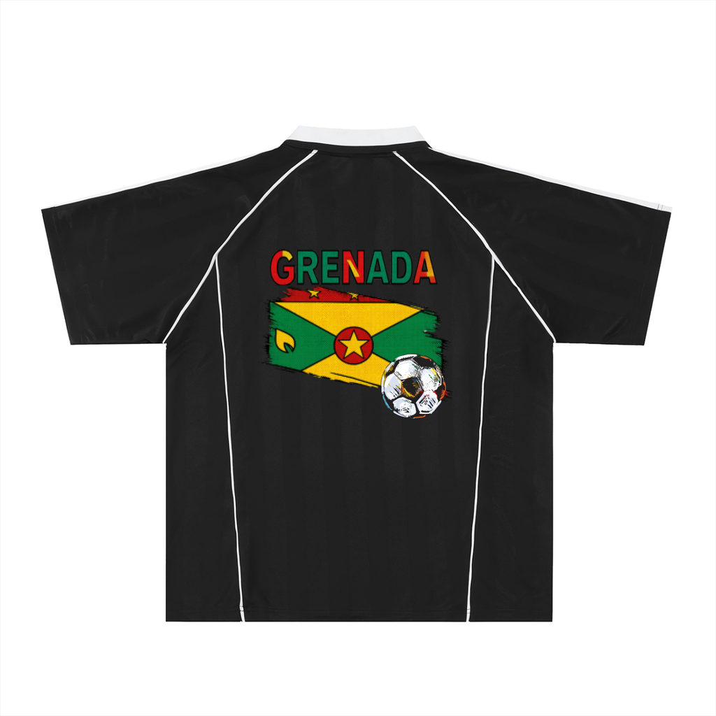 Grenada Flag Themed Graphic Stripe Collared Soccer Jersey