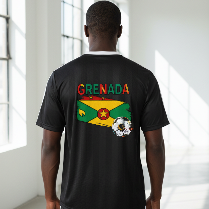 Grenada Flag Themed Graphic Stripe Collared Soccer Jersey