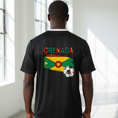 Grenada Flag Themed Graphic Stripe Collared Soccer Jersey