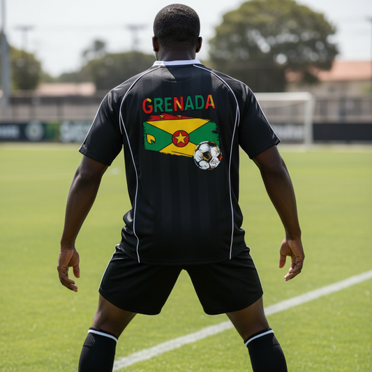 Grenada Flag Themed Graphic Stripe Collared Soccer Jersey