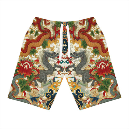 Unisex Athletic Shorts for Summer Fun, Dragon Print Gym Shorts, Casual Long Shorts