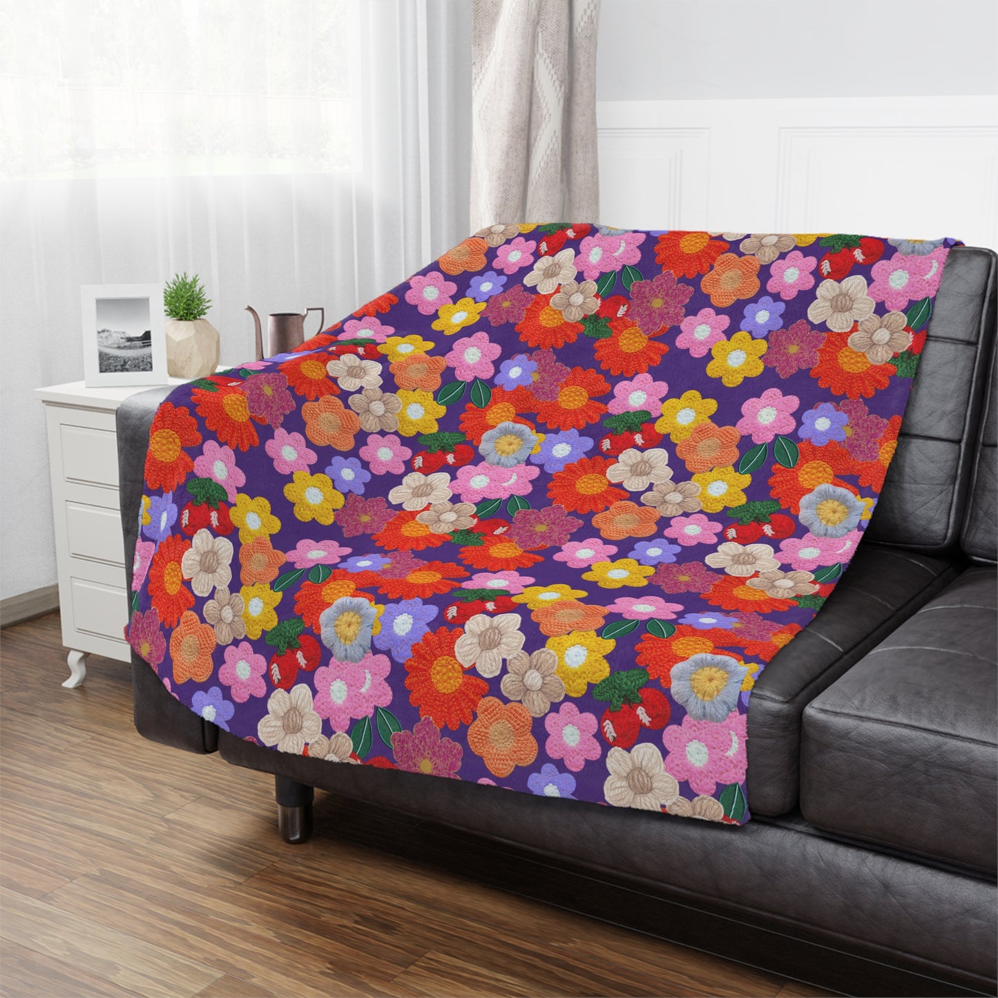 Floral Fiesta Minky Blanket — Bright Retro Flower Pattern, Cozy Throw for Living Room & Kids