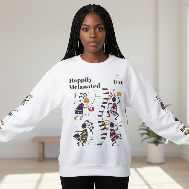 Hand-Drawn Afro Music Graphic Sweatshirt - Unisex Lightweight Crewneck Printify