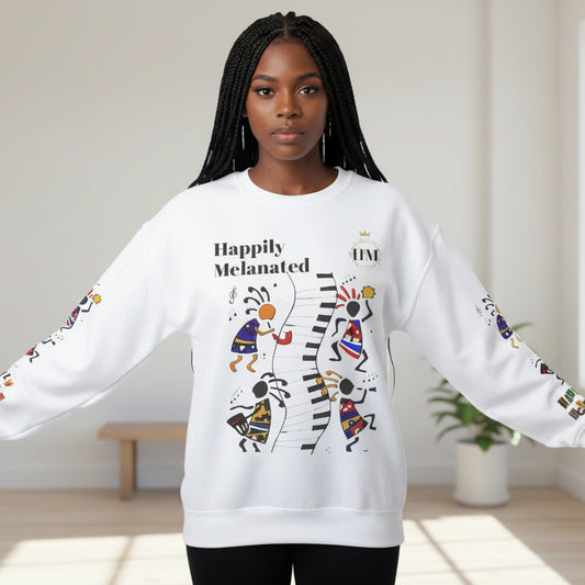 Hand-Drawn Afro Music Graphic Sweatshirt - Unisex Lightweight Crewneck