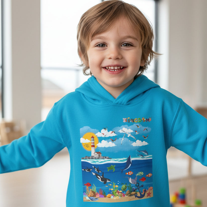 Ocean Friends Toddler Pullover Fleece Hoodie, Aquatic Theme Sweatshirt for Kids Printify