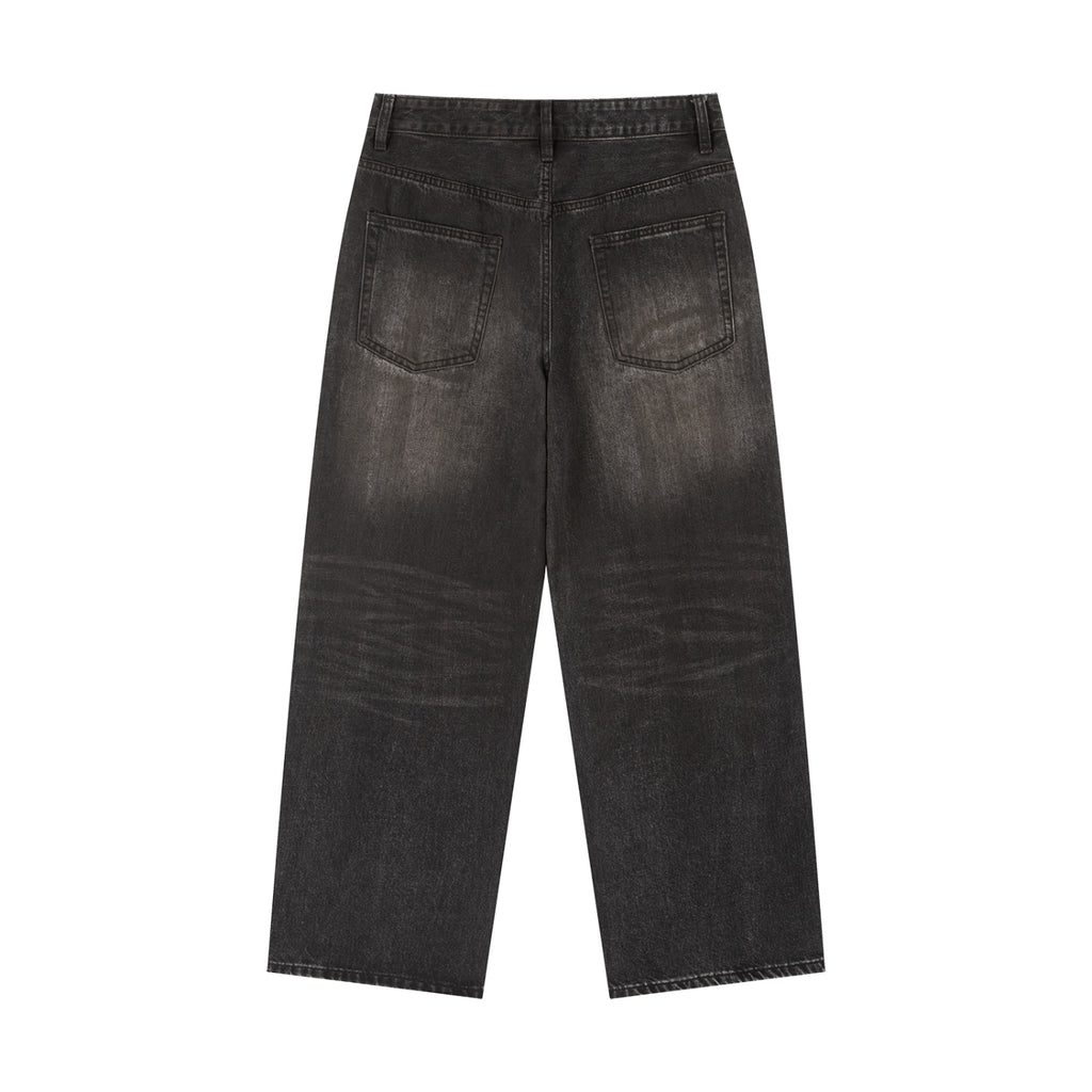 Men's Heavyweight Denim Jeans Featuring Tiger Graphic Art and Washed Finish ODMPOD