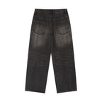 Men's Heavyweight Denim Jeans Featuring Tiger Graphic Art and Washed Finish ODMPOD