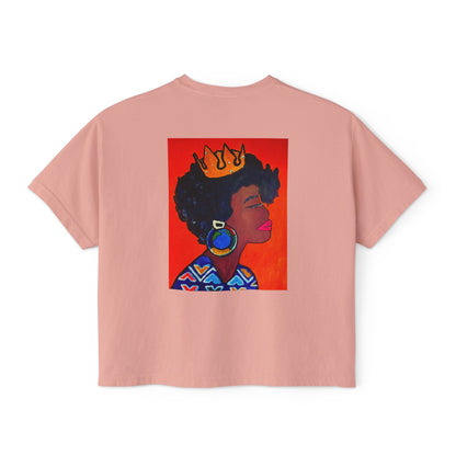 Crowned Black Woman Art Graphic T-Shirt, Afrocentric Women's Boxy Tee