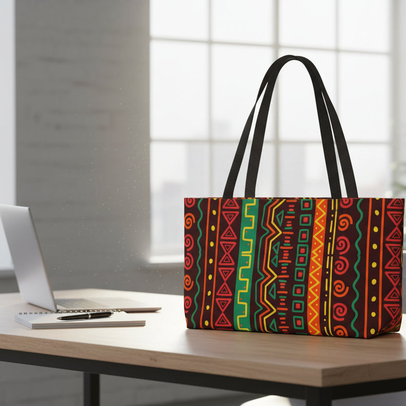 Weekender Tote Bag — Vibrant Afrocentric Tribal Stripe Beach & Travel Tote