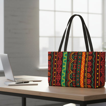 Weekender Tote Bag — Vibrant Afrocentric Tribal Stripe Beach & Travel Tote