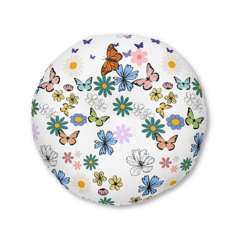 Floral Tufted Floor Pillow - Round Cushion for Cozy Decor Printify