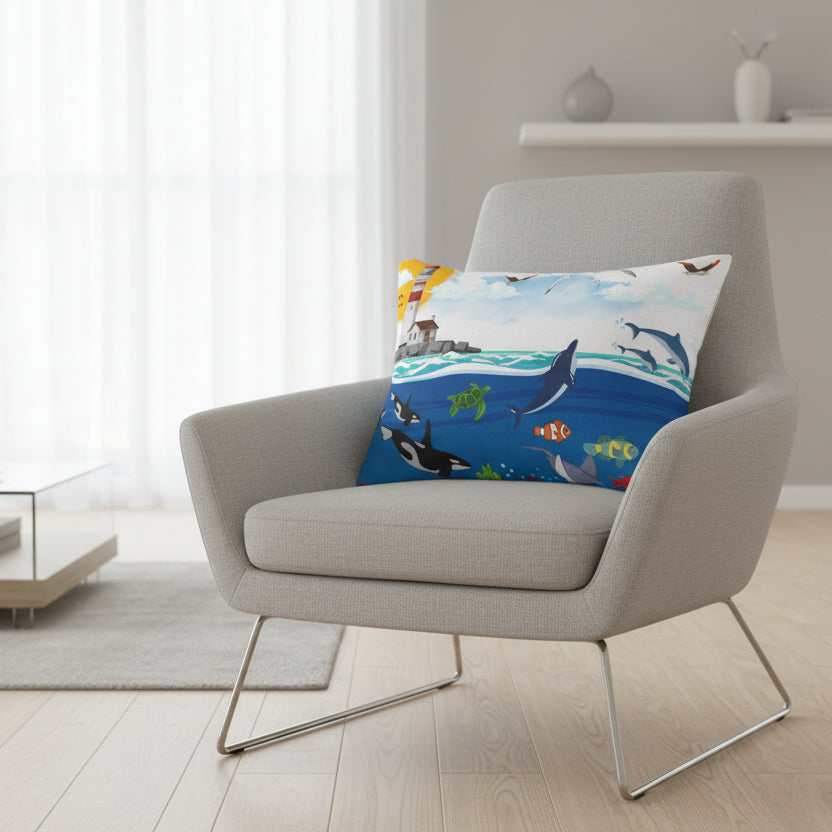 Ocean Adventure Lumbar Pillow - Nautical Marine Decor for Home Printify