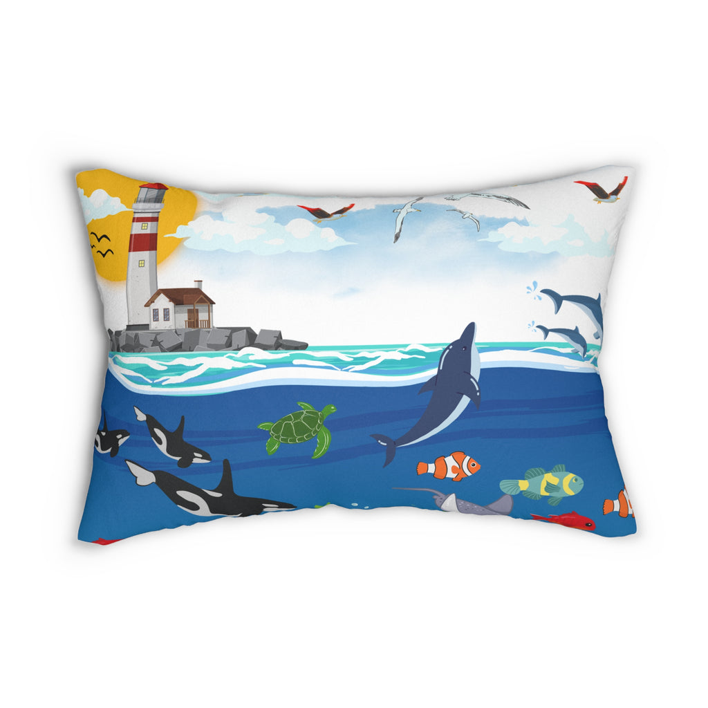 Ocean Adventure Lumbar Pillow - Nautical Marine Decor for Home Printify