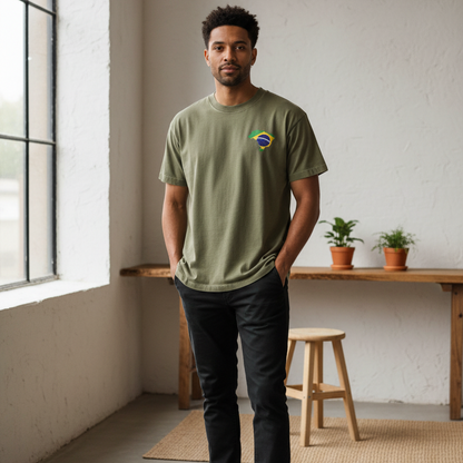 Unisex Vintage-Washed Cotton T-Shirt Featuring a Brazil Flag Graphic
