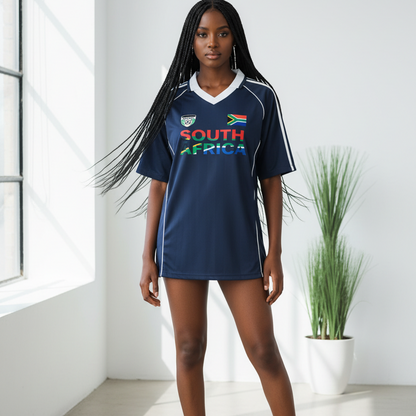 South African Flag Themed Graphic  Stripe Collared Soccer Jersey