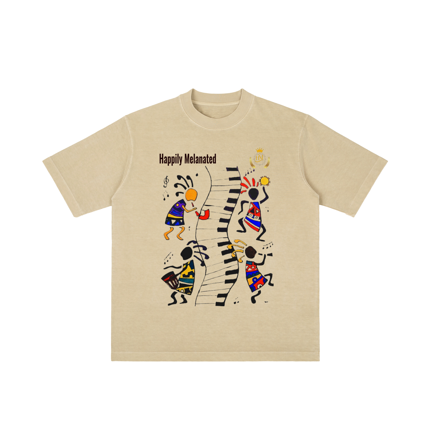 Afro Music Cartoon Graphic Unisex T-shirt, Vintage Wash Drop Shoulder T-shirt