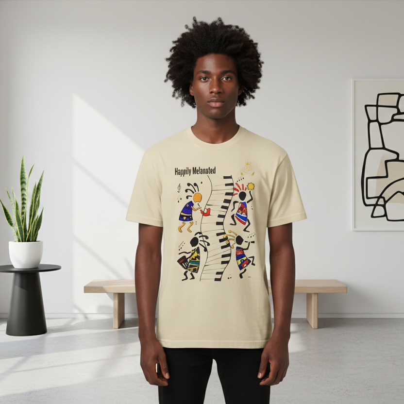 Afro Music Cartoon Graphic Unisex T-shirt, Vintage Wash Drop Shoulder T-shirt