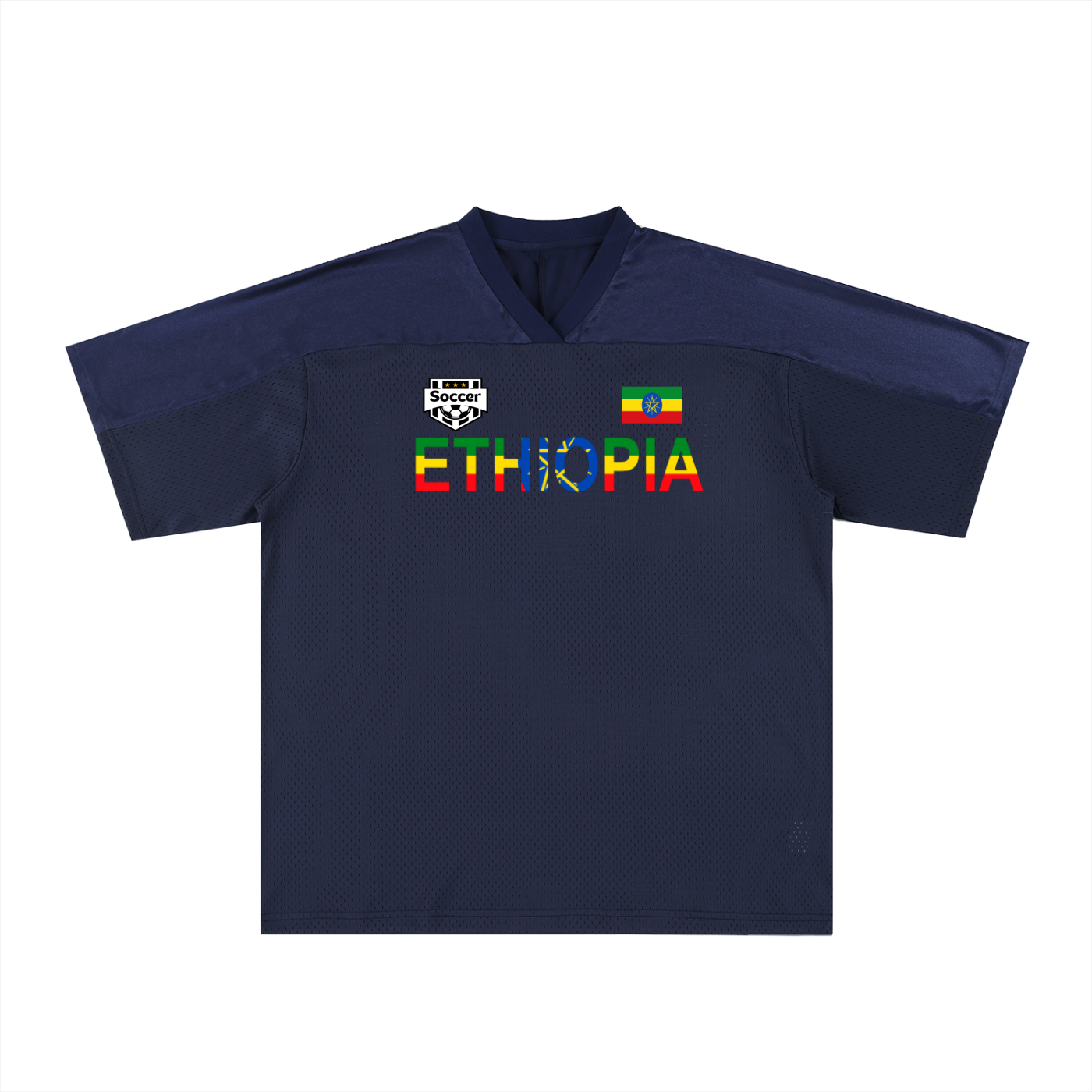 Ethiopia Flag Themed Graphic Mesh V-Neck Soccer Jersey