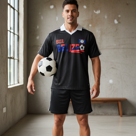 Belize  Flag Themed Contrast Collar Striped Unisex Soccer Jersey