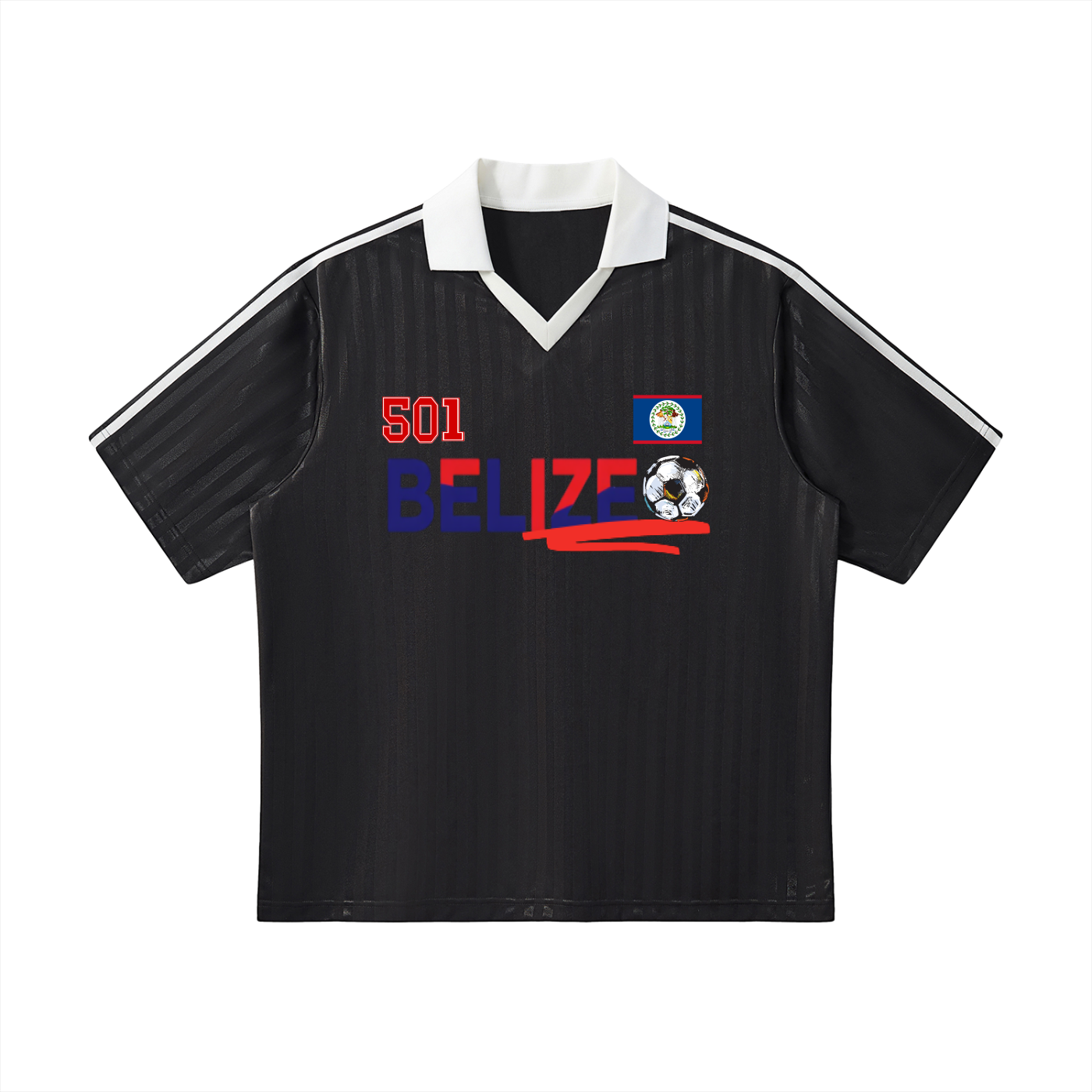 Belize  Flag Themed Contrast Collar Striped Unisex Soccer Jersey
