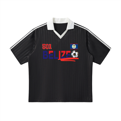 Belize  Flag Themed Contrast Collar Striped Unisex Soccer Jersey