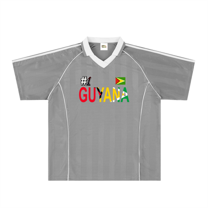 Guyana Flag Themed Unisex Graphic Shadow Stripe Collared Soccer Jersey