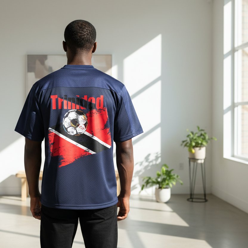 Trinidad Flag Themed Unisex Oversized Mesh V-Neck Graphic Soccer Jersey