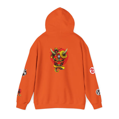 Samurai Menpo Art Hoodie, Japanese Ninja Graphic Unisex Sweatshirt, Warrior Theme Pullover