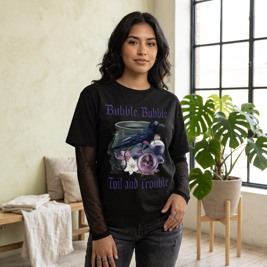 Gothic Raven Art Graphic Unisex Sunfade Layer T-Shirt