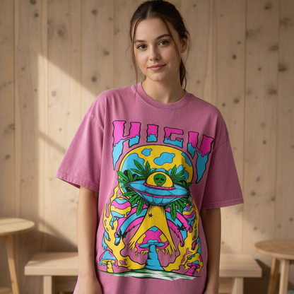 Graphic Alien Art Unisex Snow Washed Oversized Cotton T-Shirt