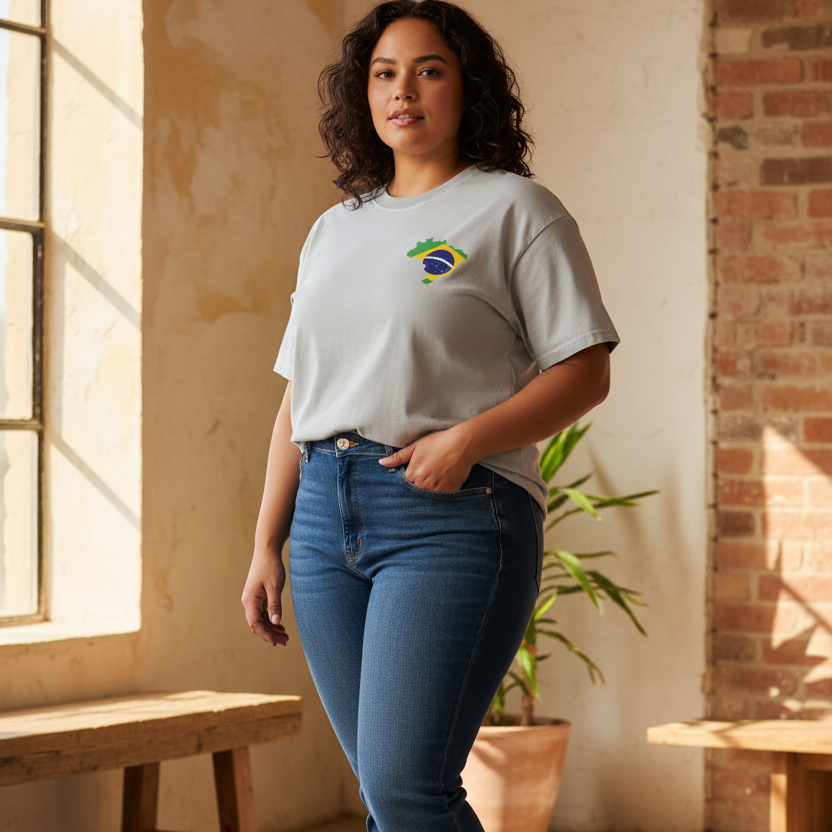 Unisex Vintage-Washed Cotton T-Shirt Featuring a Brazil Flag Graphic
