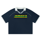 Unisex Boxy Soccer Jersey with Piping in Jamaica Flag Colors