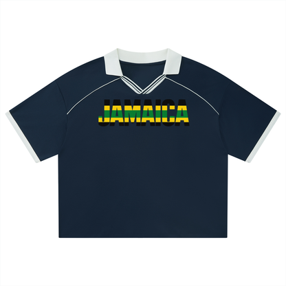 Jamaica Flag ThemedUnisex Collared Piping Boxy Soccer Jersey
