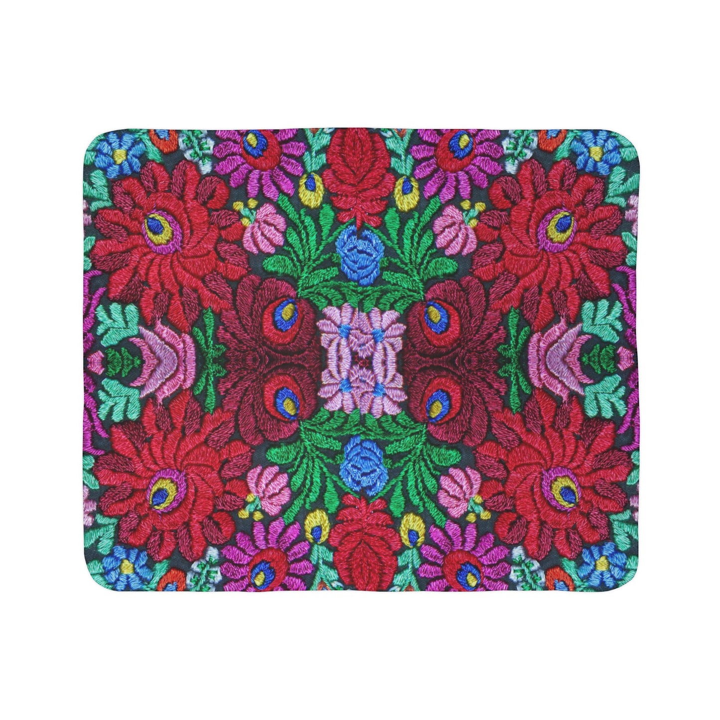 Vibrant Floral Mosaic Sherpa Blanket — Plush Fleece Throw