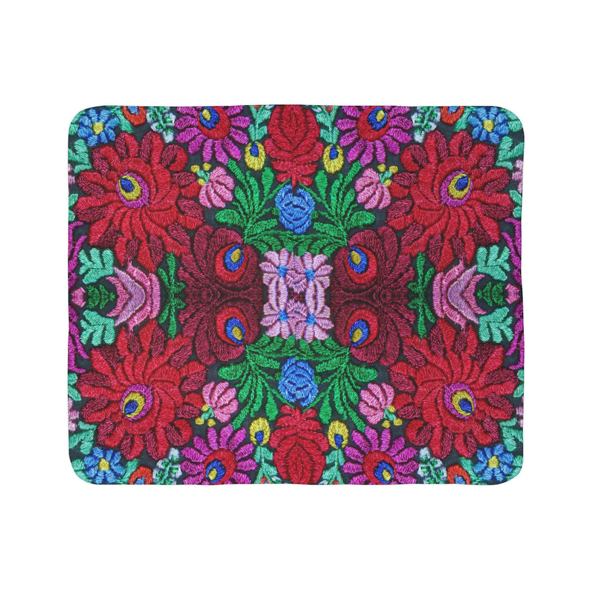 Vibrant Floral Mosaic Sherpa Blanket — Plush Fleece Throw Printify