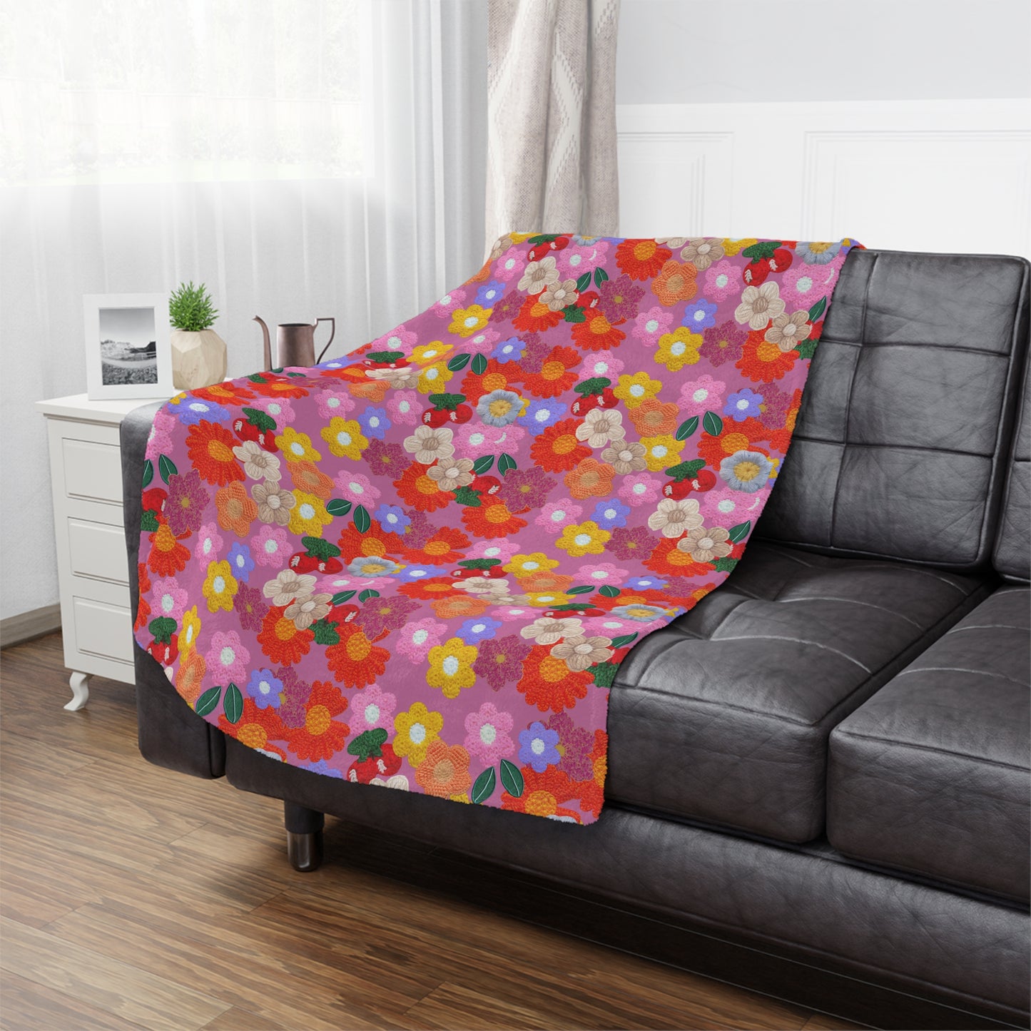 Floral Fiesta Minky Blanket — Bright Retro Flower Pattern, Cozy Throw for Living Room & Kids