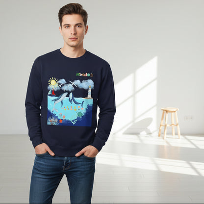 Kingdom Ocean Sweatshirt — Whale & Lighthouse Unisex Graphic Crewneck Sweater