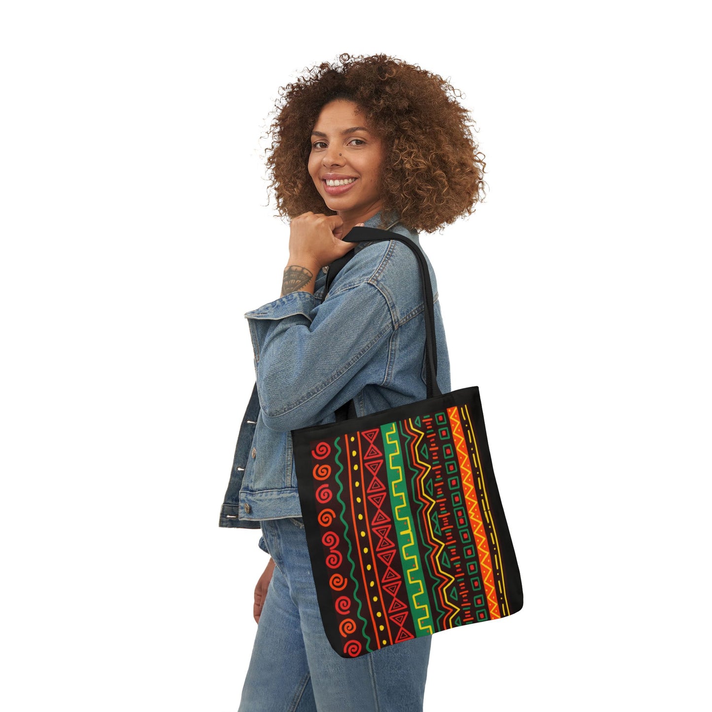 Afrocentric Pattern Canvas Tote — Colorful Tribal Stripe Beach & Market Bag