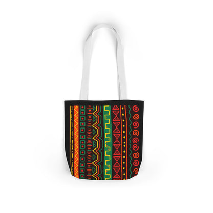 Afrocentric Pattern Canvas Tote — Colorful Tribal Stripe Beach & Market Bag
