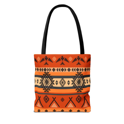 Southwestern Aztec Pattern Tote Bag — Orange Tribal All-Over Print