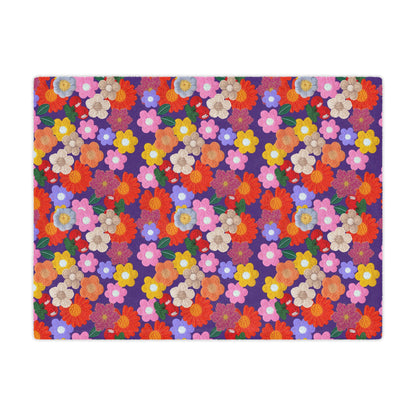 Floral Fiesta Minky Blanket — Bright Retro Flower Pattern, Cozy Throw for Living Room & Kids