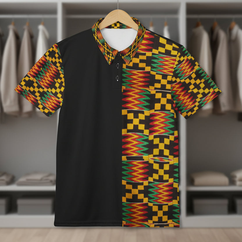 Kente Pattern Polo Shirt — Unisex African Print Short Sleeve Polo
