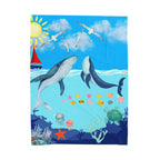 Whale & Ocean Scene Velveteen Plush Blanket – Cozy Decor for Ocean Lovers & Kids Printify